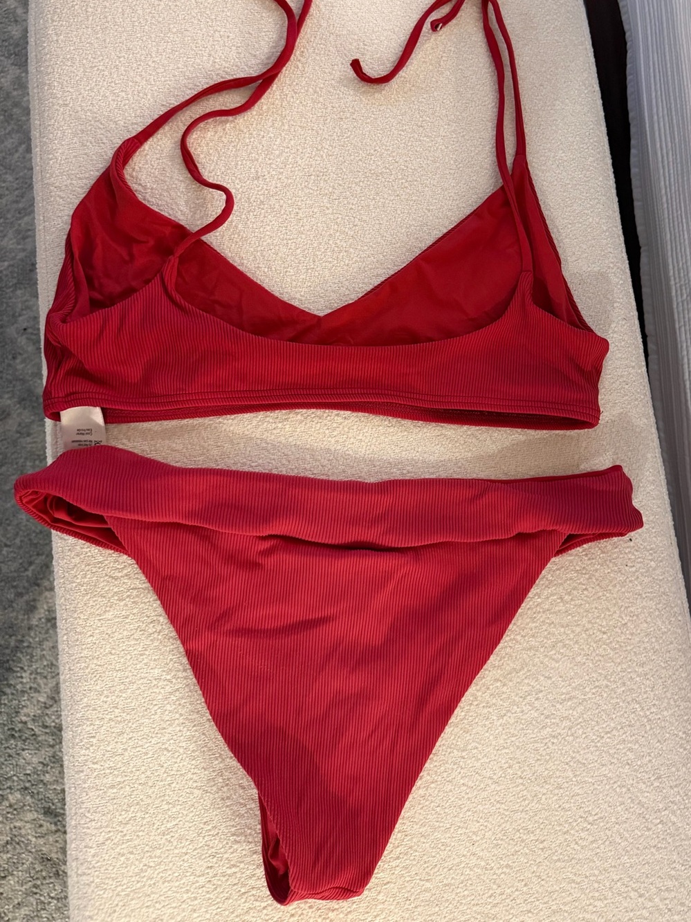 l*space Red Ribbed Tie-Shoulder Bikini Set - Picture 3 of 6